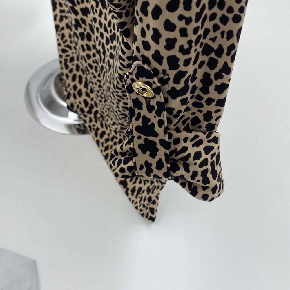 Michael Kors Leopard Animal Print Zip Shirt Roll Sleeves Womens S - Picture 4 of 5